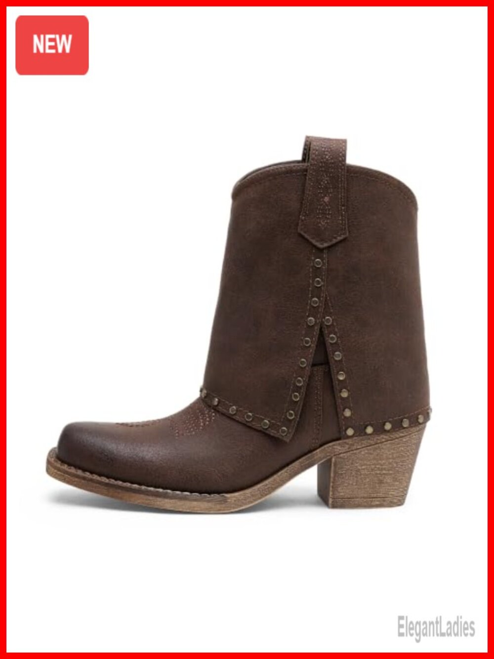 Western Studded Ankle Boots Square Toe Low Block Heel